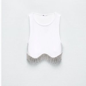 Zara seamless rhinestone cropped tank top size M-L